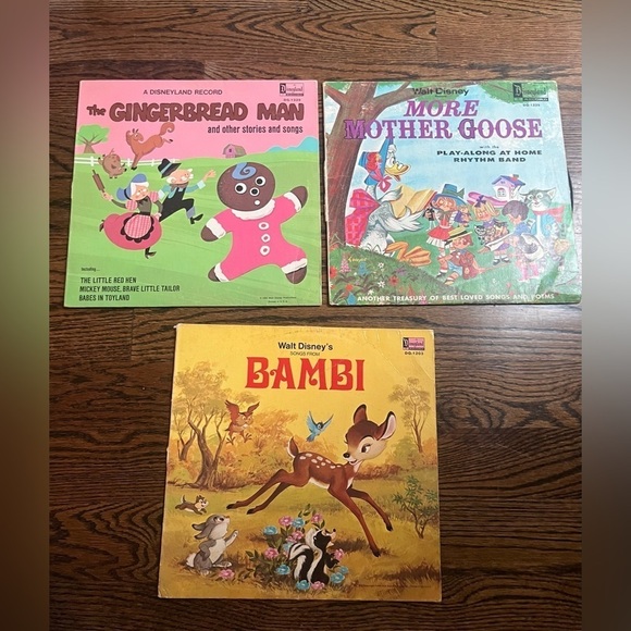 DisneyLand Walt Disney Record vintage lot of 3 : Bambi/Mother Goose/ Gingerbread - Picture 1 of 6
